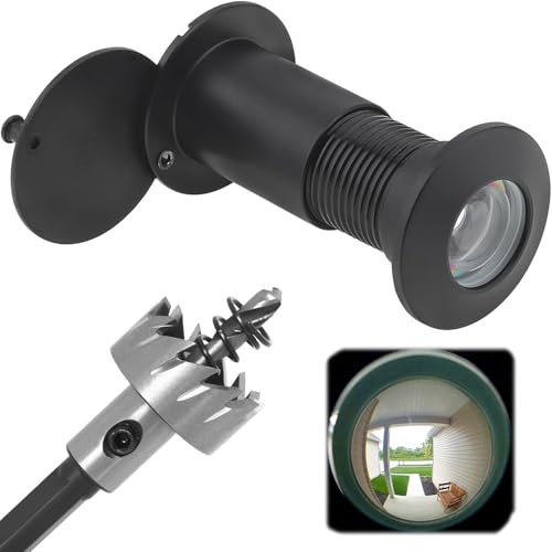 Türspion mit Sichtschutz 200° Weitwinkel Optische Glaslinsen Bohrloch Ø 16mm-21mm Messing Spion mit Bohrer Einstellbare Länge Türspion aus Messing für 35-60mm Dicke Türen (Mattschwarz) von PVFZXS