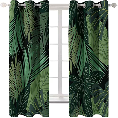 PVMLVM 3D Gedruckt Gardine Vorhänge - Grünes Blattmuster - 2 Stück Verdunklungsvorhang Ösen Vorhang Blickdicht Polyester Vorhänge Für Schlafzimmer Wohnzimmer Fensterdekoration 150x166cm von PVMLVM