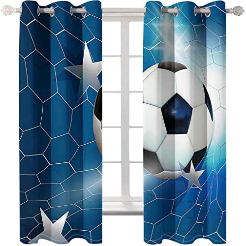 PVMLVM Gardinen 2 Stück Verdunkelungsvorhänge Mit Ösen Vorhänge Blickdicht Kälte- Und Wärmeisolierung/B140 x H160cm Blauer Fußball 3D Vorhang Balkon Schlafzimmer Badezimmer Vorhänge von PVMLVM