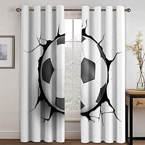 PVMLVM Gardinen Vorhang Blickdicht Schlafzimmer Verdunklungsvorhänge 3D Digitaldruck Schwarz-Weiß-Fußball Schallschutz Ösen Vorhang Für Wohnzimmer Kinderzimmer Küche Fenster 140x160cm(Bxh) von PVMLVM