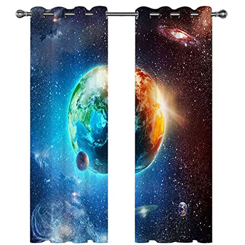 PVMLVM Gardinen Wohnzimmer Modern 2Er Set Verdunkelungsvorhang Ösenvorhang 3D Gedruckt Weltraum-Planet-Landschaft Polyester Geräuschreduzierung Vorhang Für Zimmer Büro Schlafzimmer Küche 183x214cm von PVMLVM