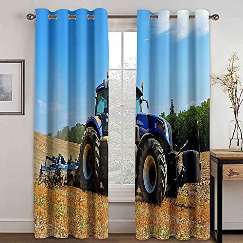 PVMLVM Schlafzimmer Vorhang Polyester 2 Stück Ösenvorhang Blickdicht Vorhänge Blauer Traktor Gardinen 3D Druck Verdunkelung Vorhänge Für Kinderzimmer Wohnzimmer Fenster 140cmx160cm von PVMLVM