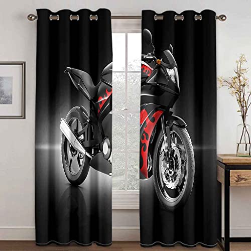 PVMLVM Schlafzimmer Vorhang Polyester 2 Stück Ösenvorhang Blickdicht Vorhänge Ideen Für Schwarze Motorräder Gardinen 3D Druck Verdunkelung Vorhänge Für Kinderzimmer Wohnzimmer Fenster 220x215cm von PVMLVM