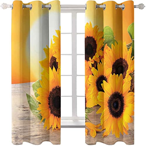 PVMLVM Schlafzimmer Vorhang Polyester 2 Stück Ösenvorhang Blickdicht Vorhänge Sonnenblumen Blumenmuster Gardinen 3D Druck Verdunkelung Vorhänge Für Kinderzimmer Wohnzimmer Fenster 140cmx160cm von PVMLVM