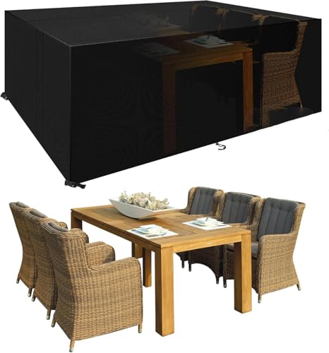 PVPQPR Abdeckung für Gartenmöbel 420D Oxford Schwerlast Regenschutz und Staubfest Gartentisch Abdeckung Abdeckplane 500x200x100cmcm(LxBxH) Schutzhülle für Garten-Tische und Möbel-Gruppen von PVPQPR