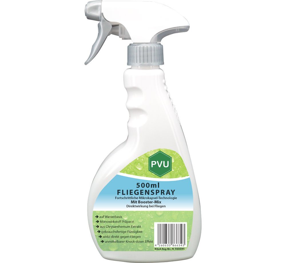 PVU Insektenspray Fliegen Bekämpfung mit Fortschrittlicher Mikrokapsel-Technologie, 0.5 l, Booster Mix, unmittelbarer Knock-down Effekt von PVU