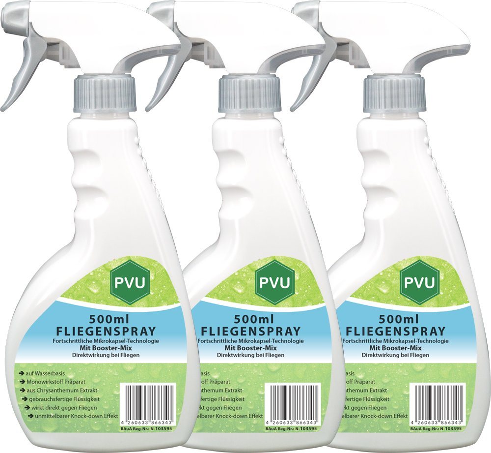 PVU Insektenspray Fliegen Bekämpfung mit Fortschrittlicher Mikrokapsel-Technologie, 1.5 l, Booster Mix, unmittelbarer Knock-down Effekt von PVU