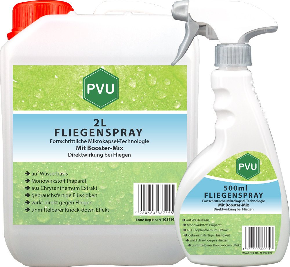 PVU Insektenspray Fliegen Bekämpfung mit Fortschrittlicher Mikrokapsel-Technologie, 2.5 l, Booster Mix, unmittelbarer Knock-down Effekt von PVU