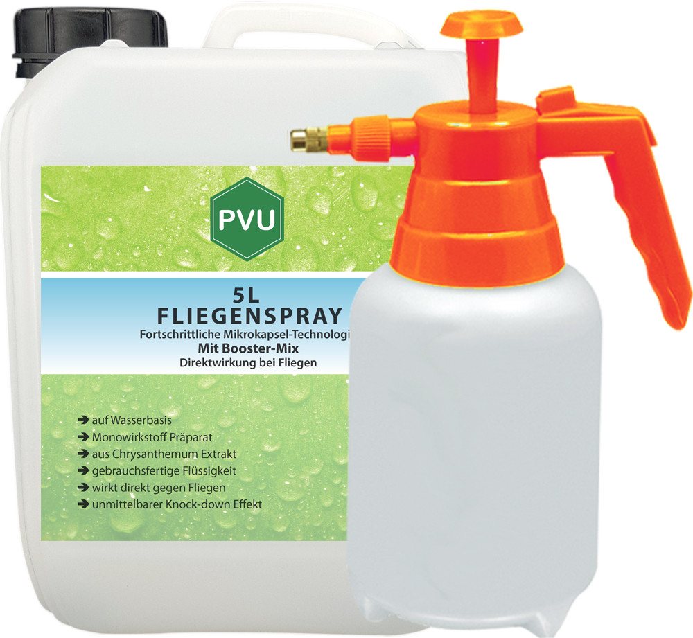 PVU Insektenspray Fliegen Bekämpfung mit Fortschrittlicher Mikrokapsel-Technologie, 5 l, Booster Mix, unmittelbarer Knock-down Effekt von PVU