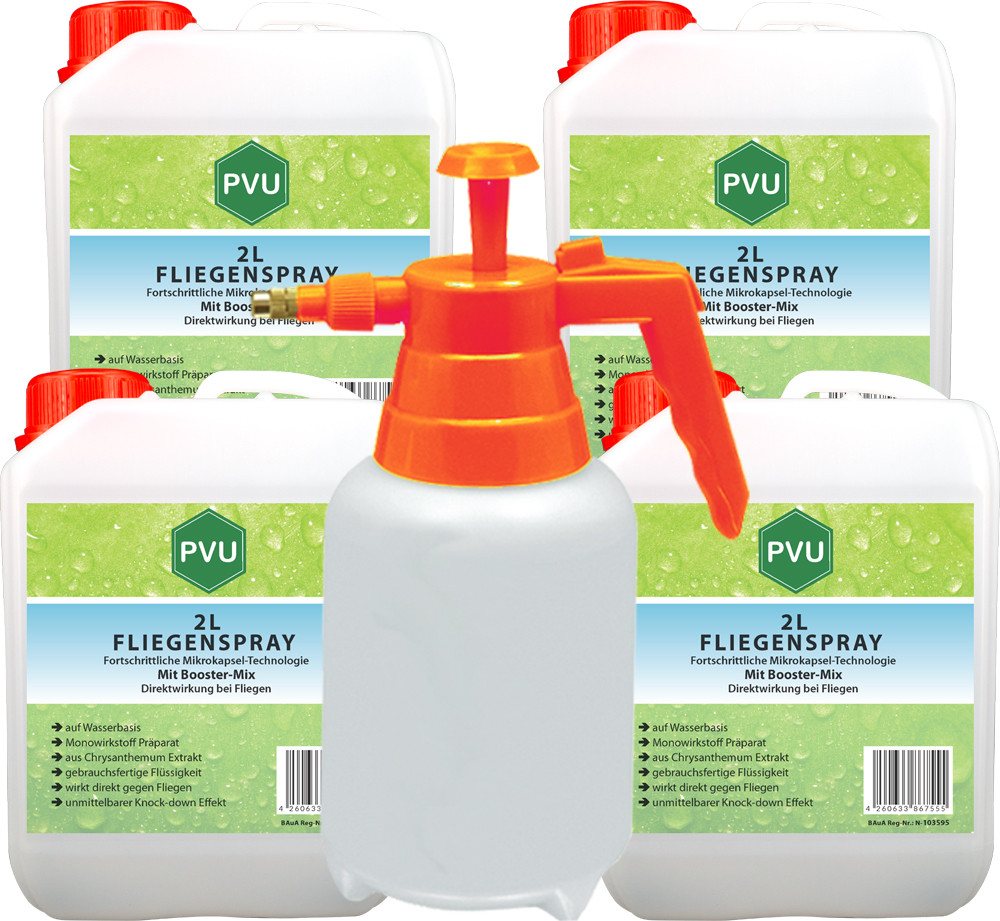 PVU Insektenspray Fliegen Bekämpfung mit Fortschrittlicher Mikrokapsel-Technologie, 8 l, Booster Mix, unmittelbarer Knock-down Effekt von PVU