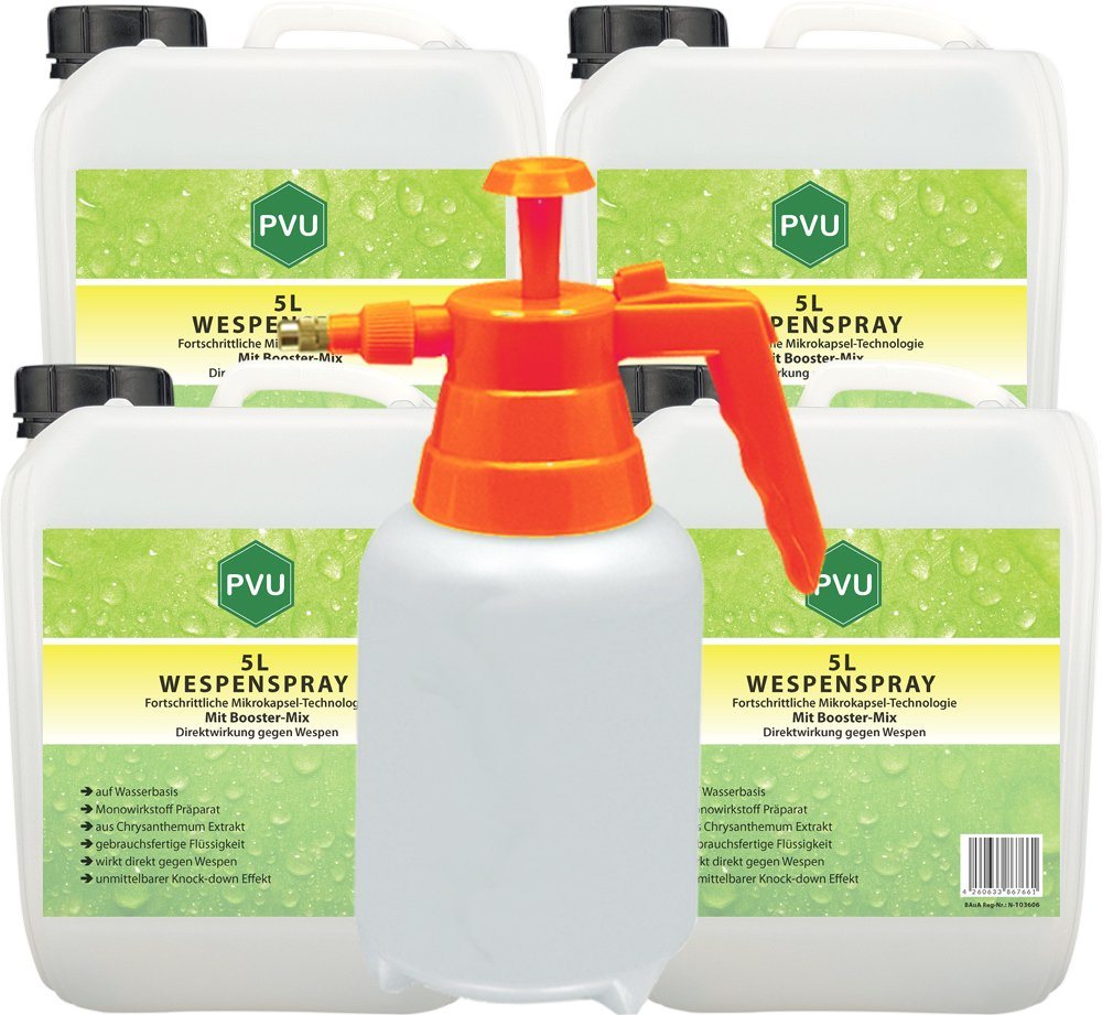 PVU Wespenspray Wespenbekämpfung mit Fortschrittlicher Mikrokapsel-Technologie, 20 l, Booster Mix, unmittelbarer Knock-down Effekt von PVU