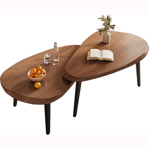 2er Set zusammenpassende Couchtische, Mid Century Moderner Couchtisch, Holz Tischplatte und Metallgestell unregelmäßiger Beistelltisch für Wohnzimmer 2er Set zusammenpassende Couchtische, Mid Century Moderner Couchtisch, Holz Tischplatte und Metallgestell unregelmäßiger Beistelltisch für Wohnzimmer von PVYGDXYI