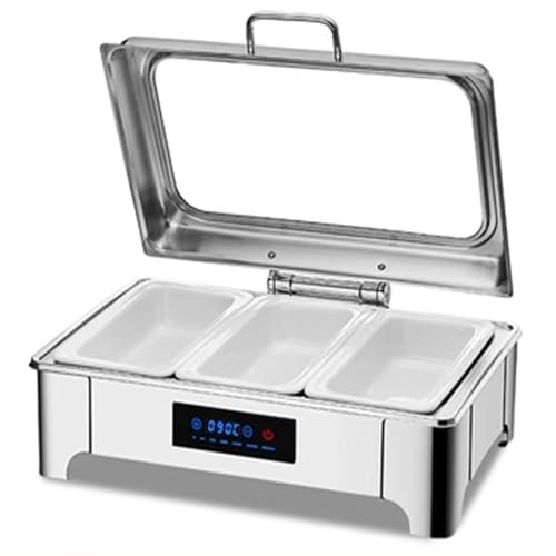 9L Große Kapazität Chafing Dish Buffet Set, Sichtbarer Klappdeckel Edelstahl Herd, LED Intelligente Temperaturregelung, für Event Catering Bankett (B Triple Grid) von PVYGDXYI