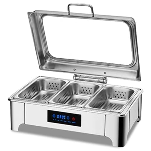 9L Große Kapazität Chafing Dish Buffet Set, Sichtbarer Klappdeckel Edelstahl Herd, LED Intelligente Temperaturregelung, für Event Catering Bankett (Ein Dreifach-Gitter) von PVYGDXYI
