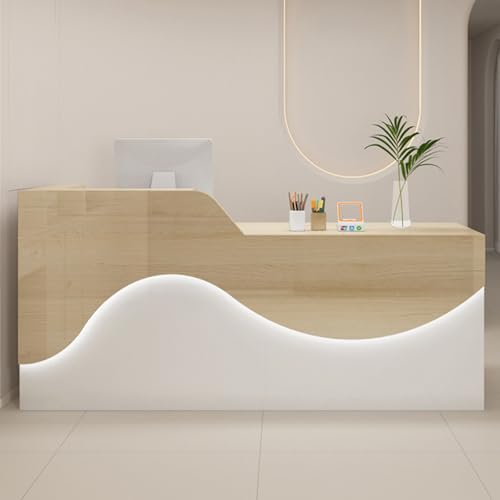 Empfangstheke, Empfangstisch, Empfangstheke vorne mit LED-Licht und L-förmigem Deflektor, Empfangsschreibtisch mit abschließbarer Schublade und Gewindeloch, Schreibtisch Empfangstheke, Empfangstisch, Empfangstheke vorne mit LED-Licht und L-förmigem Deflektor, Empfangsschreibtisch mit abschließbarer Schublade und Gewindeloch, Schreibtisch von PVYGDXYI