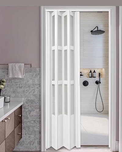 Faltbare aufrollbare Fliegengittertür, Aluminium und Acryl, Ziehharmonika-Design für mehr Sicherheit im Badezimmer, Schlafzimmer, Flur von PVYGDXYI