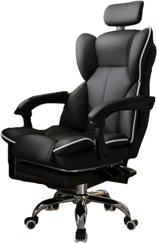 PVYGDXYI Chefsessel mit Armlehnen und Fußstütze, ergonomischer Computerstuhl, PU-Leder, Schreibtischstühle mit breiter Sitzfläche für Komfort – Home Office Schreibtischstuhl von PVYGDXYI