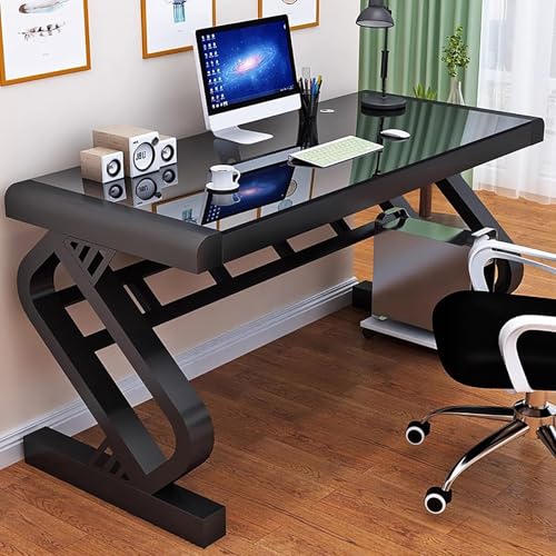 PVYGDXYI Computertisch aus gehärtetem Glas, moderner Bürotisch mit Glasplatte und Z-förmigem Metallrahmen, stabiler Schreibtisch, Arbeitszimmer, Gaming-Schreibtisch, Computertisch für Heimbüro, von PVYGDXYI