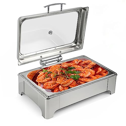 PVYGDXYI Elektrisches 12-Qt-Chafing-Dish-Buffet-Set, Edelstahl-Set mit Chafing-Dish-Temperaturregelung, für Catering, Partys, Buffets (Farbe: 1/1 Pfanne, Größe: 2 Stück) von PVYGDXYI