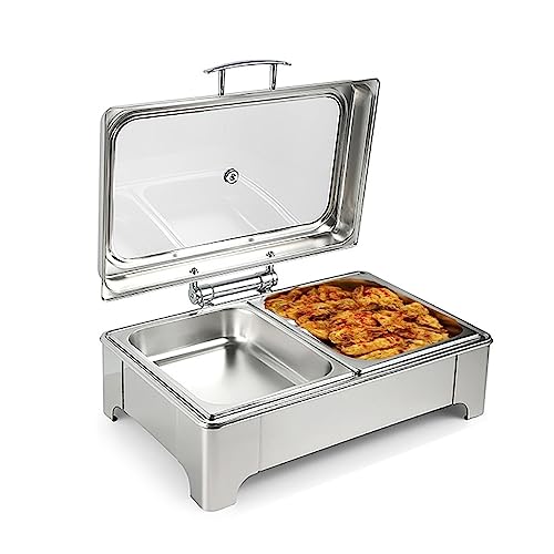 PVYGDXYI Elektrisches 12-Qt-Chafing-Dish-Buffet-Set, Edelstahl-Set mit Chafing-Dish-Temperaturregelung, für Catering, Partys, Buffets (Farbe: 1/2 Pfanne, Größe: 2 Stück) von PVYGDXYI