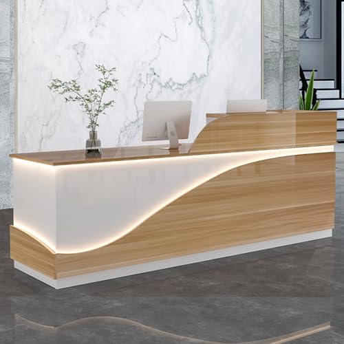 PVYGDXYI Empfangstheke, Empfangstheke, Theke, Empfangstheke mit Deflektor in L-Form, Box mit Schublade mit Schloss und LED-Licht (Natur, 140 cm) von PVYGDXYI