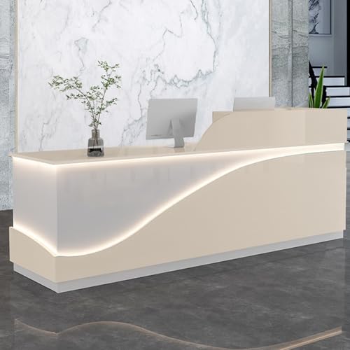PVYGDXYI Empfangstheke, Empfangstheke, Thekentisch, Empfangstheke mit Deflektor in L-Form, Box mit Schublade mit Schloss und LED-Licht (Beige, 120 cm) von PVYGDXYI