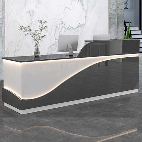 PVYGDXYI Empfangstheke, Empfangstheke, Thekentisch, Empfangstheke mit Deflektor in L-Form, Box mit Schublade mit Schloss und LED-Licht (Grau, 120 cm) von PVYGDXYI