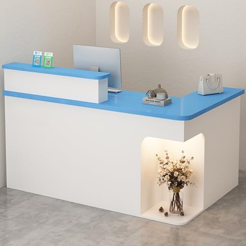PVYGDXYI Empfangstheke in L-Form, mit LED-Licht, abschließbare Schublade, Empfangstisch (Blau, 100 cm) von PVYGDXYI