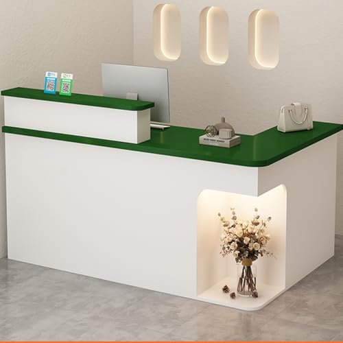 PVYGDXYI Empfangstheke in L-Form, mit LED-Licht, abschließbare Schublade, Empfangstisch (Grün, 100 cm) von PVYGDXYI