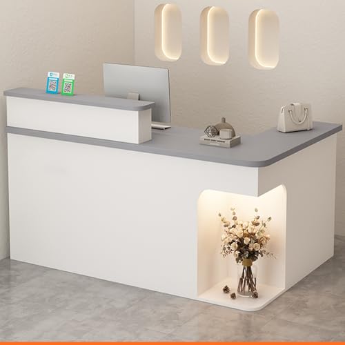 PVYGDXYI Empfangstheke in L-Form, mit LED-Licht, abschließbare Schublade, Empfangstisch (Mehrfarbig und Grau, 120 cm) von PVYGDXYI