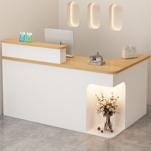 PVYGDXYI Empfangstheke in L-Form, mit LED-Licht, abschließbare Schublade, Empfangstisch (Natur, 120 cm) von PVYGDXYI