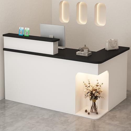 PVYGDXYI Empfangstheke in L-Form, mit LED-Licht, abschließbare Schublade, Empfangstisch (Schwarz, 100 cm) von PVYGDXYI