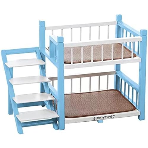 PVYGDXYI Etagenbett für kleine und mittelgroße Hunde, Doppellagiges Haustierbett mit Holzrahmen, mit Treppen, erhöhten Sitzstangen und Katzenstufen, perfekte Hunde-/Mittelgroße Betten (klein, blau) PVYGDXYI Etagenbett für kleine und mittelgroße Hunde, Doppellagiges Haustierbett mit Holzrahmen, mit Treppen, erhöhten Sitzstangen und Katzenstufen, perfekte Hunde-/Mittelgroße Betten (klein, blau) von PVYGDXYI