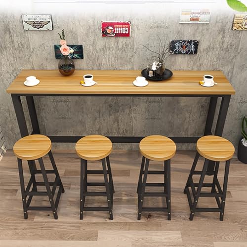 PVYGDXYI Industrieller Bartisch mit stabilem Metallrahmen, rechteckig, hoch, Theke, Kneipentisch für Esszimmer, schmal lang (100,1 x 49,9 cm, 2 Hocker, Beige) von PVYGDXYI
