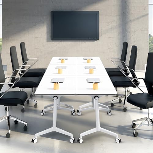 PVYGDXYI Klappbarer Konferenztisch, Konferenzraumtisch, moderner mobiler Trainingstisch, klappbarer Konferenztisch für Büro, Trainingsraum, Meeting-Seminar-Tische mit Rollen (6 Stück, 140 cm) von PVYGDXYI