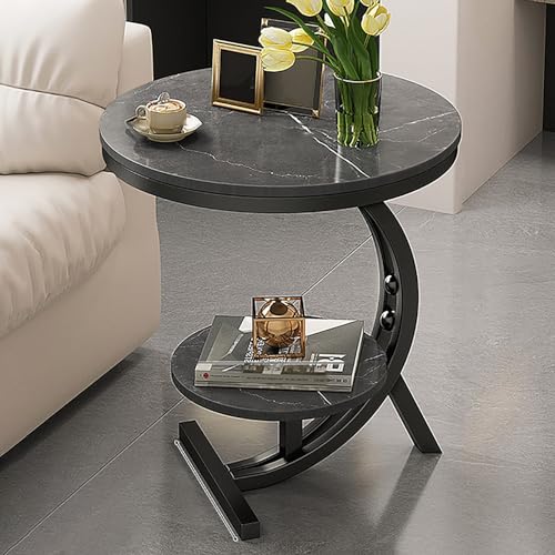 PVYGDXYI Mini Runder Moderner Minimalistischer Schlafzimmer Nachttisch mit Schiefer-Arbeitsplatte, Modern Minimalistisch Schlafzimmer Wohnzimmer Sofa Beistelltisch/Balkon Klein Rund Ta von PVYGDXYI