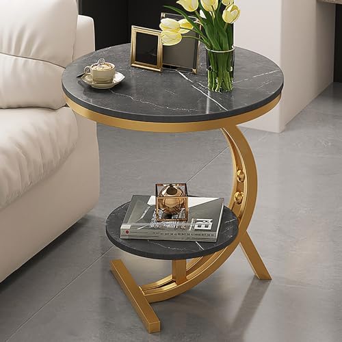 PVYGDXYI Mini Runder Moderner Minimalistischer Schlafzimmer Nachttisch mit Schiefer-Arbeitsplatte, Modern Minimalistisch Schlafzimmer Wohnzimmer Sofa Beistelltisch/Balkon Klein Rund Ta von PVYGDXYI
