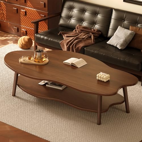 PVYGDXYI Moderne, Wolkenförmige 2-Stufige Hölzerne Couchtisch mit Lagerung Mitte des Jahrhunderts Unregelmäßige Mittelende Tischdesign Robuste Metallbeine für Wohnzimmer Schlafzimmer Wohnung von PVYGDXYI