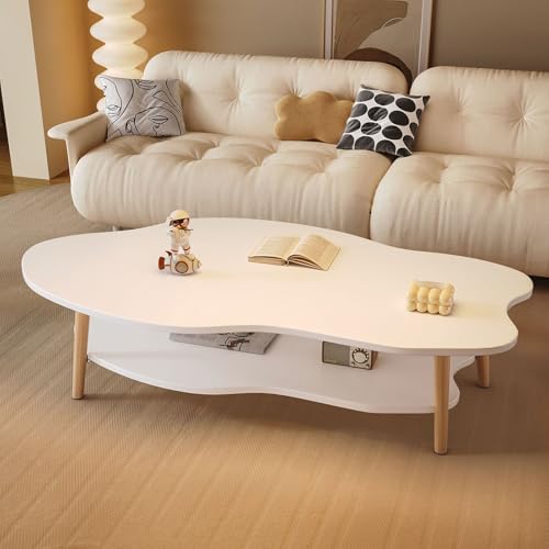 PVYGDXYI Moderne Unregelmäßige Hölzerne Couchtisch, 2 - Tierregale Zentrum Mit Abgerundeten Kanten - Wolkendesign für Wohnzimmer Schlafzimmer, Einfache Montage 47.2" W x 23.6" D x 15.7" H von PVYGDXYI