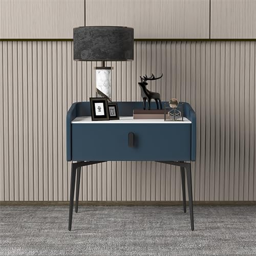 PVYGDXYI Moderner minimalistischer Nachttisch aus Massivholz mit Schiefer-Arbeitsplatte, Schubladenaufbewahrungsschrank, grauer Nachttisch, Schlafzimmer-Kommode, Holz von PVYGDXYI