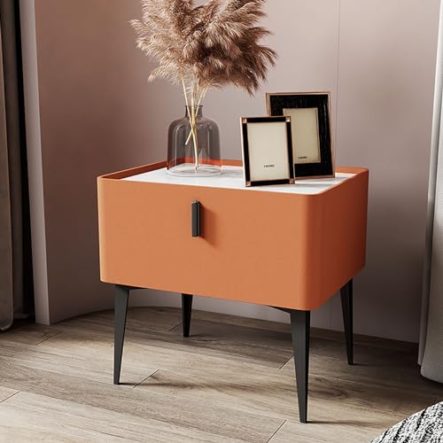 PVYGDXYI Moderner minimalistischer Nachttisch aus Massivholz mit Schiefer-Arbeitsplatte, weißer kleiner Schlafzimmer-Nachttisch, Nachttisch aus Holz mit Aufbewahrungsschubladen von PVYGDXYI