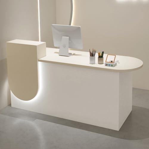 PVYGDXYI Rezeptionstisch, Fronttheke mit abschließbaren Schubladen, Thekentisch mit versteckter LED-Beleuchtung, Schreibtisch Empfang für Firmenhallen, Hotelempfänge (Beige, 120 cm) von PVYGDXYI