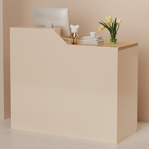 PVYGDXYI Rezeptionstisch, Retro-Fronttheke mit abschließbaren Schubladen, Thekentisch mit offenem Regal, Schreibtisch für Firmenhallen, Hotelempfänge (Beige + Holzfarbe) von PVYGDXYI