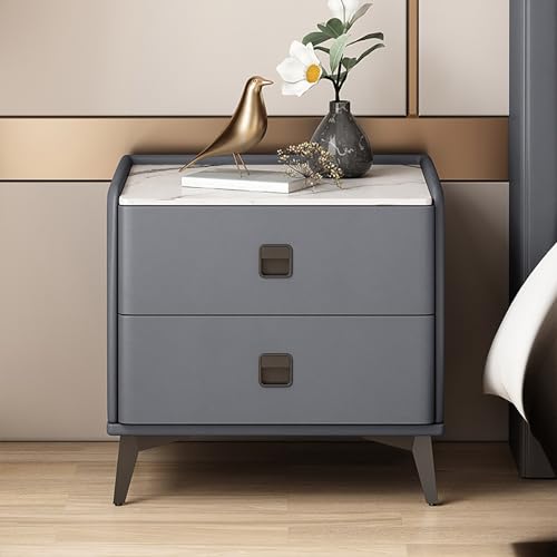 PVYGDXYI Weißer moderner minimalistischer Schlafzimmer-Massivholz-Nachttisch mit Schiefer-Arbeitsplatte, Mini-Schlafzimmer-Sofa Holz-Nachttisch/Holz-Beistelltisch mit Doppel-S von PVYGDXYI
