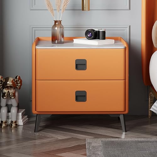 PVYGDXYI Weißer moderner minimalistischer Schlafzimmer-Massivholz-Nachttisch mit Schiefer-Arbeitsplatte, Mini-Schlafzimmer-Sofa Holz-Nachttisch/Holz-Beistelltisch mit Doppel-S von PVYGDXYI