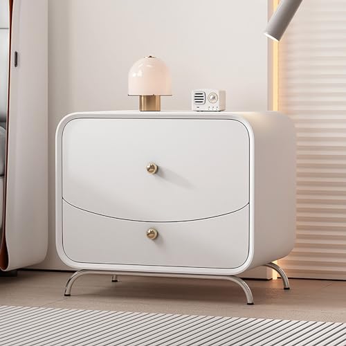 PVYGDXYI Weißer niedlicher Nachttisch aus Holz, moderner minimalistischer Nachttisch aus Massivholz mit doppelten Aufbewahrungsschubladen, Mini-Nachttisch aus Holz - B von PVYGDXYI