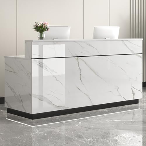 Rezeptionsschale, Arbeitsplatte mit Kabelausführung und LED-Licht, Frontbank mit abschließbaren Schubladen, Schreibtisch-Rezeption für Geschäftshallen (mehrfarbig+schwarz, 100x50 cm) von PVYGDXYI
