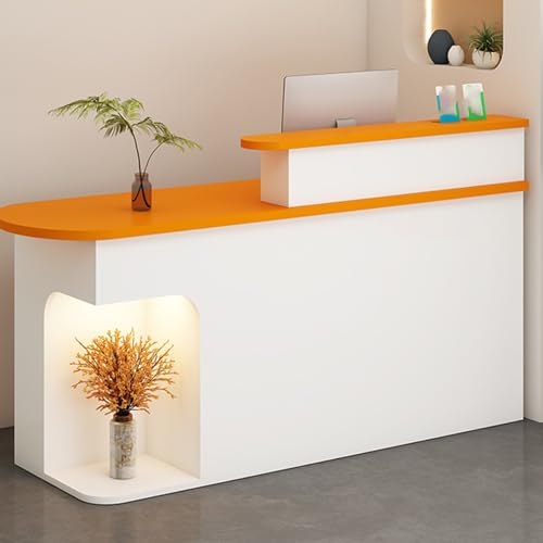 Rezeptionstheke, Empfangstheke offen, Rezeptionstheke vorne mit abschließbarer Schublade, Rezeptionstheke mit LED-Licht, Büro-Thekentisch (Orange, 140 cm) von PVYGDXYI