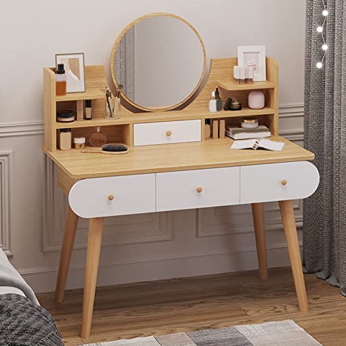 Schminktisch mit verstellbarem LED-beleuchtetem Spiegel, Schminktisch mit 4 Schubladen und offenen Regalen, moderner Frisiertisch aus Holz für Schlafzimmer (100 x 40 x 120 cm (39 x 16 x 47 Zoll), B) von PVYGDXYI