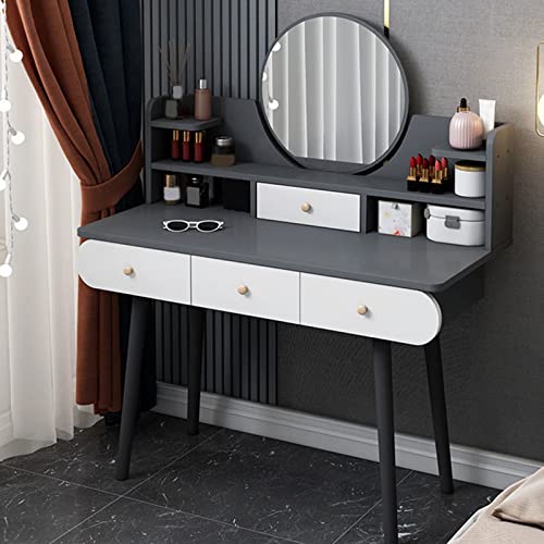 Schminktisch mit verstellbarem LED-beleuchtetem Spiegel, Schminktisch mit 4 Schubladen und offenen Regalen, moderner Frisiertisch aus Holz für Schlafzimmer (100 x 40 x 120 cm (39 x 16 x 47 Zoll), C) von PVYGDXYI